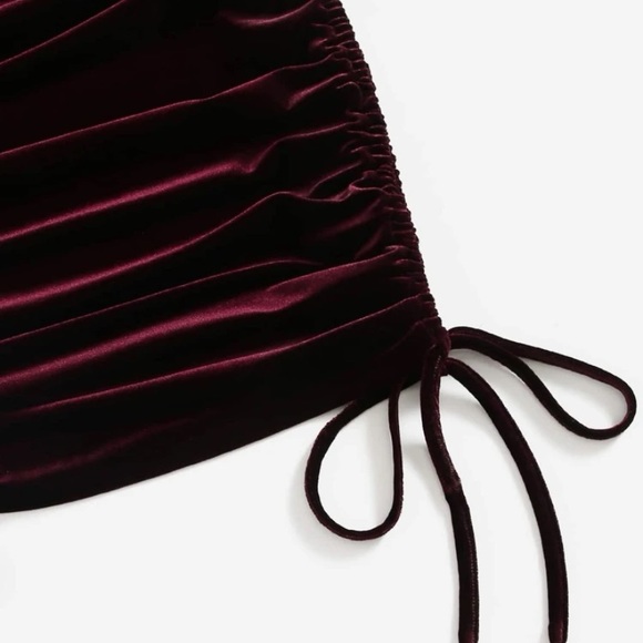Solid Ruched Drawstring Velvet Dress - Picture 3 of 5